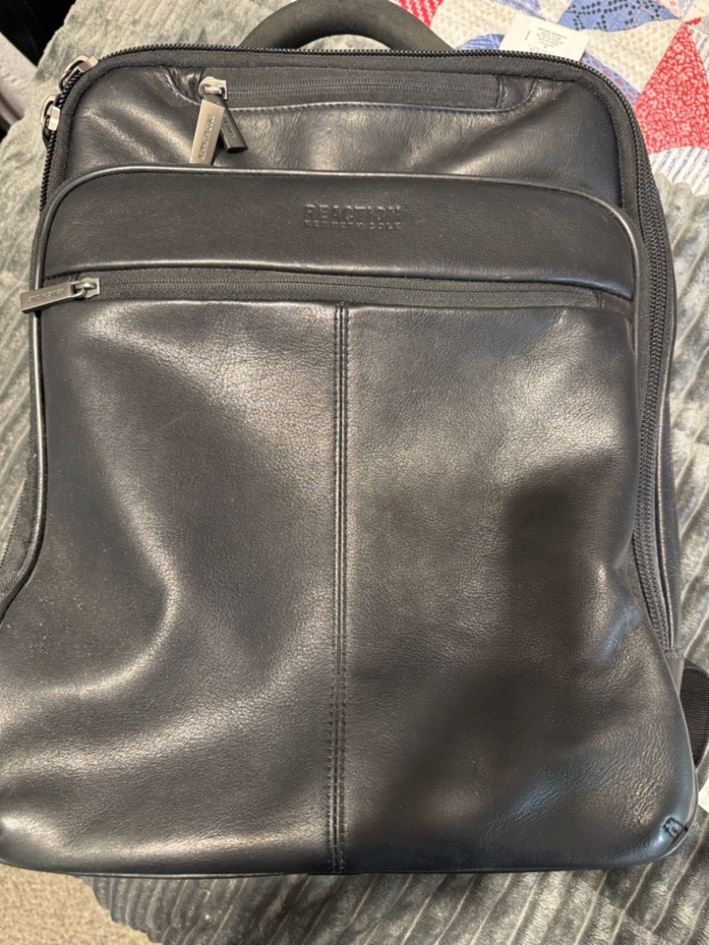 Kenneth Cole Reaction Black Leather Slim Backpack